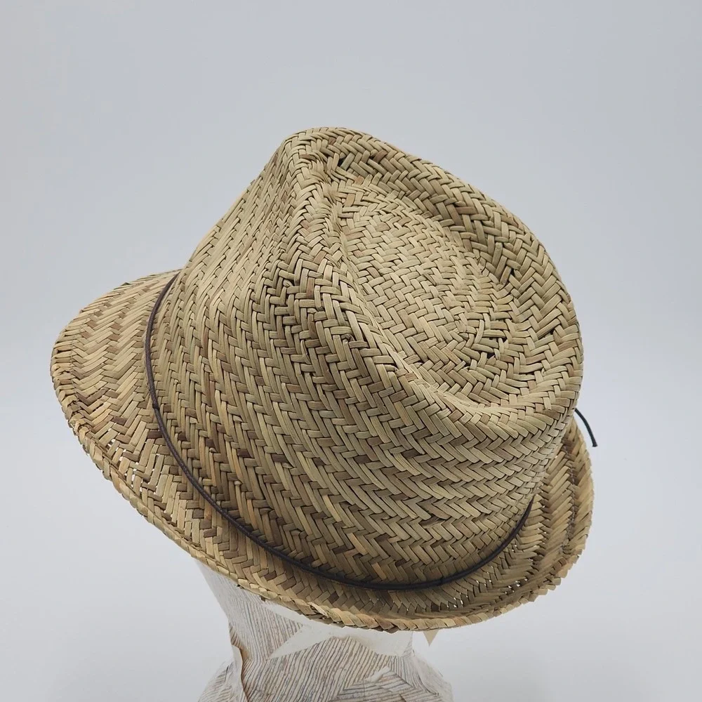 Vintage 2012 Women Straw Fedora Thin Band Detail Natural Plant Material One Size